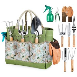 9-Piece Heavy-Obligation Gardening Device Set with Fashionable and Sturdy Organizer Bag – Rust-Proof Hand Instruments, Excellent Gardening Items for Ladies