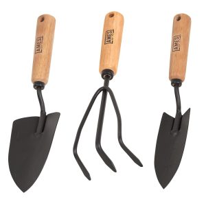 AMES 24454009 3-Piece Backyard Instrument Set with Hand Trowel, Transplanter, and Cultivator that includes Wooden Handles